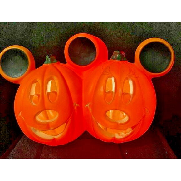 Vintage Disney Mickey and Minnie Mouse Halloween Pumpkin Blow Mold with Light - Picture 1 of 9